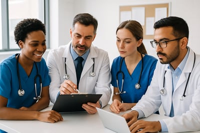 Healthcare professionals collaborating in a clinical setting
