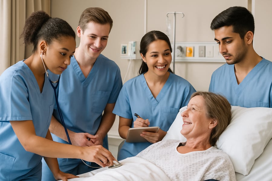 Healthcare students engaging in clinical training